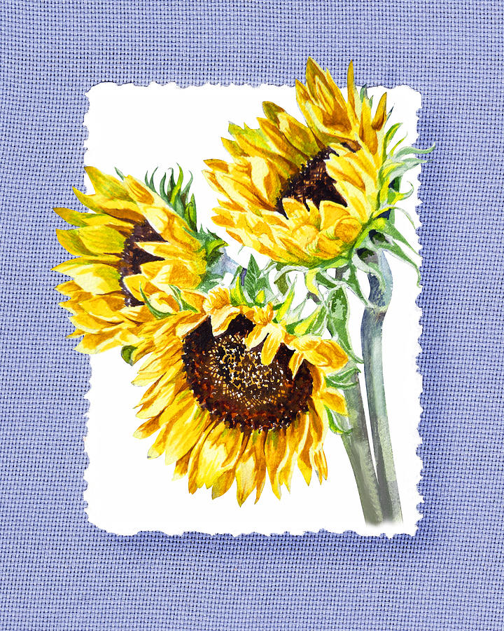 Sunflowers On Baby Blue Painting by Irina Sztukowski