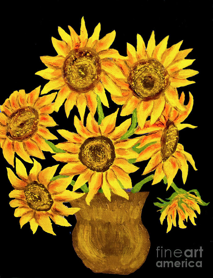 Sunflowers on black, painting Painting by Irina Afonskaya