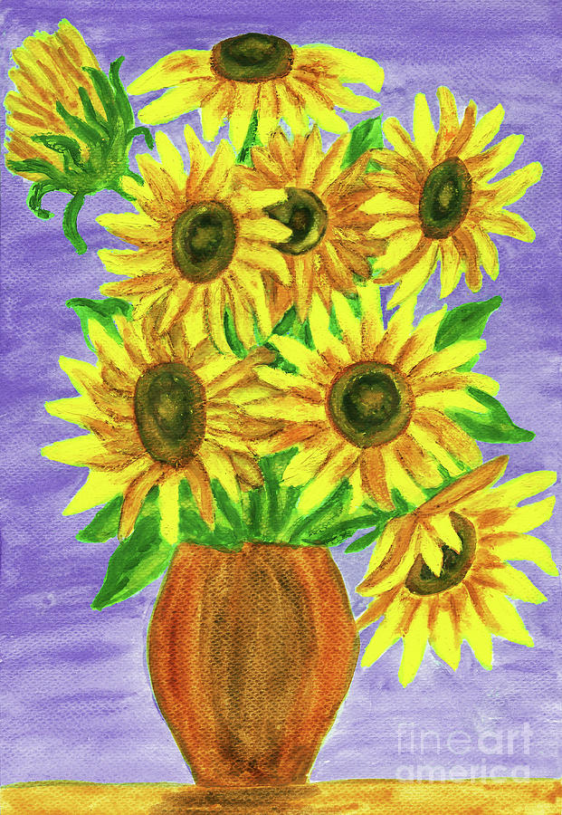 Sunflowers on blue, painting Painting by Irina Afonskaya