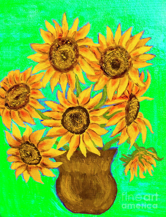Sunflowers on green, painting Painting by Irina Afonskaya