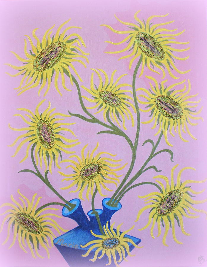 Birthday Gift Painting - Sunflowers on Pink by Marie Schwarzer
