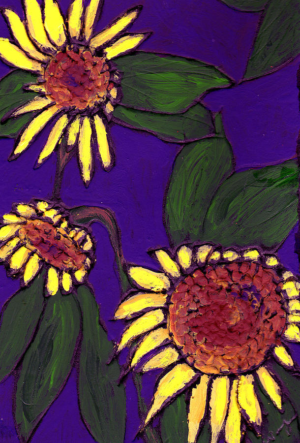 Sunflowers on Purple Painting by Wayne Potrafka