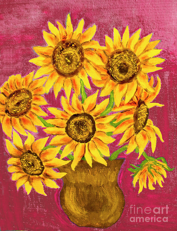 Sunflowers on red Painting by Irina Afonskaya