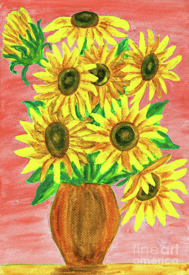 Sunflowers on red, painting Painting by Irina Afonskaya