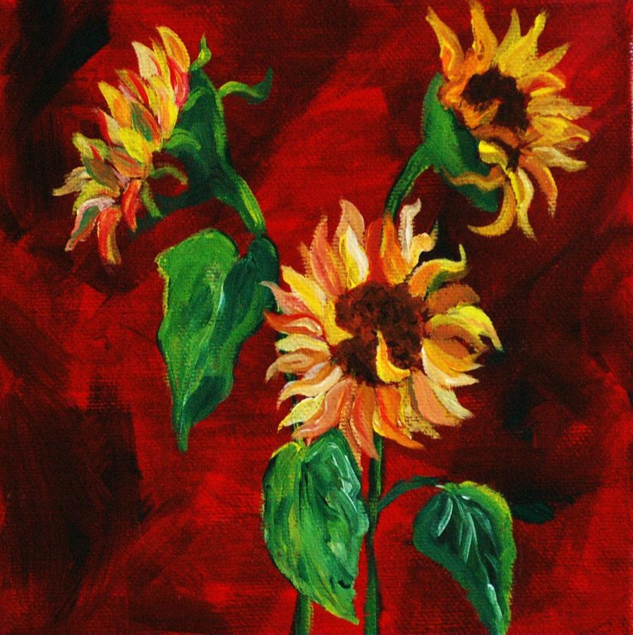 Sunflowers on Rojo Painting by Melinda Etzold