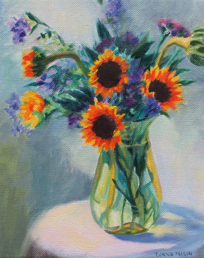 Sunflowers on the Porch Painting by Bonnie Mason