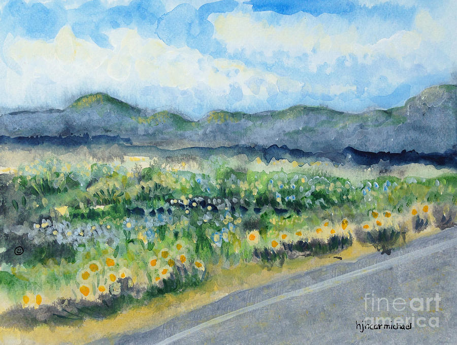 Sunflowers on the Way to the Great Sand Dunes Painting by Holly Carmichael