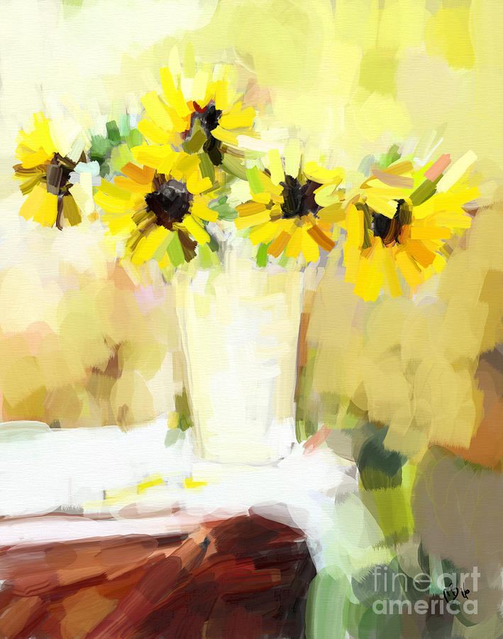 Sunflowers  Study Painting by Carrie Joy Byrnes