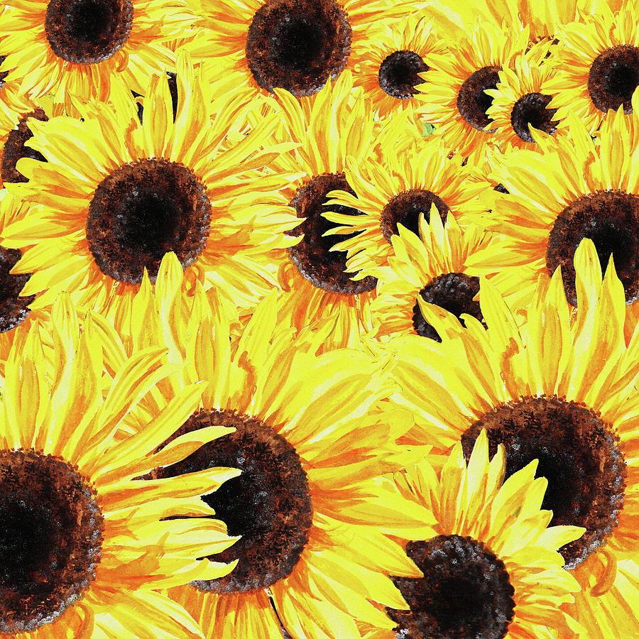 Sunflowers Watercolor Field  Painting by Irina Sztukowski