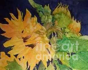 Sunflower Painting - Sunflowr in Blue Vase -demo by Carol Hama Chang