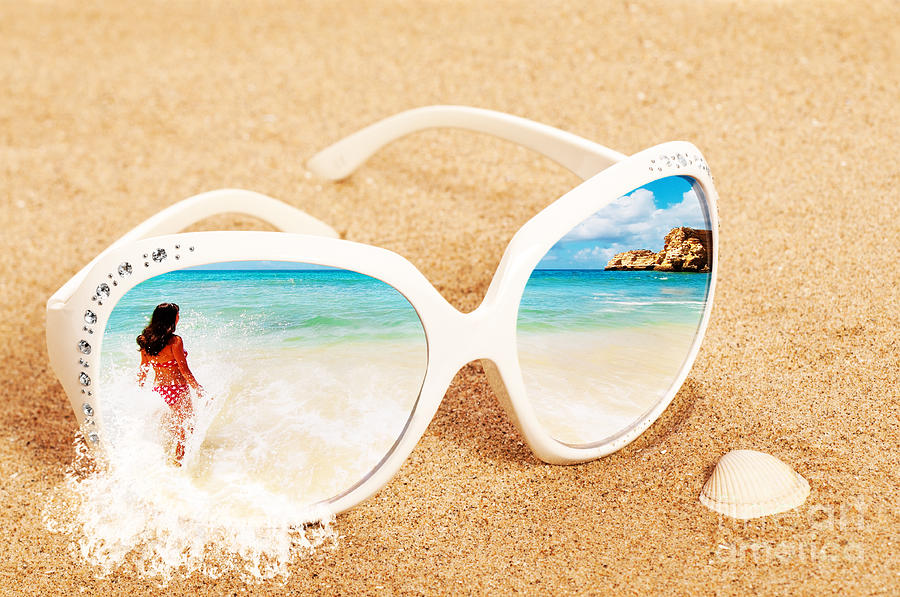 Summer Photograph - Sunglasses In The Sand by Amanda Elwell