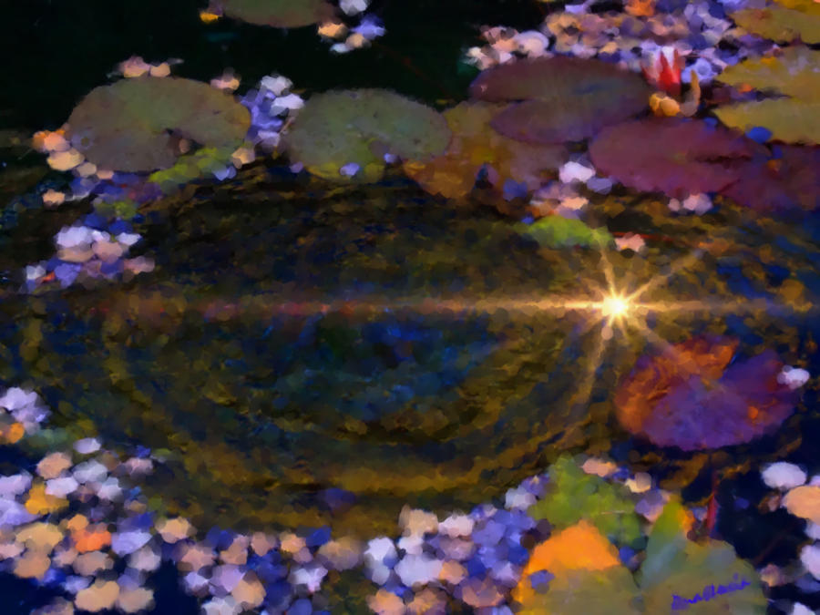 Sunglint on Autumn Lily Pond I Digital Art by Anastasia Savage Ealy