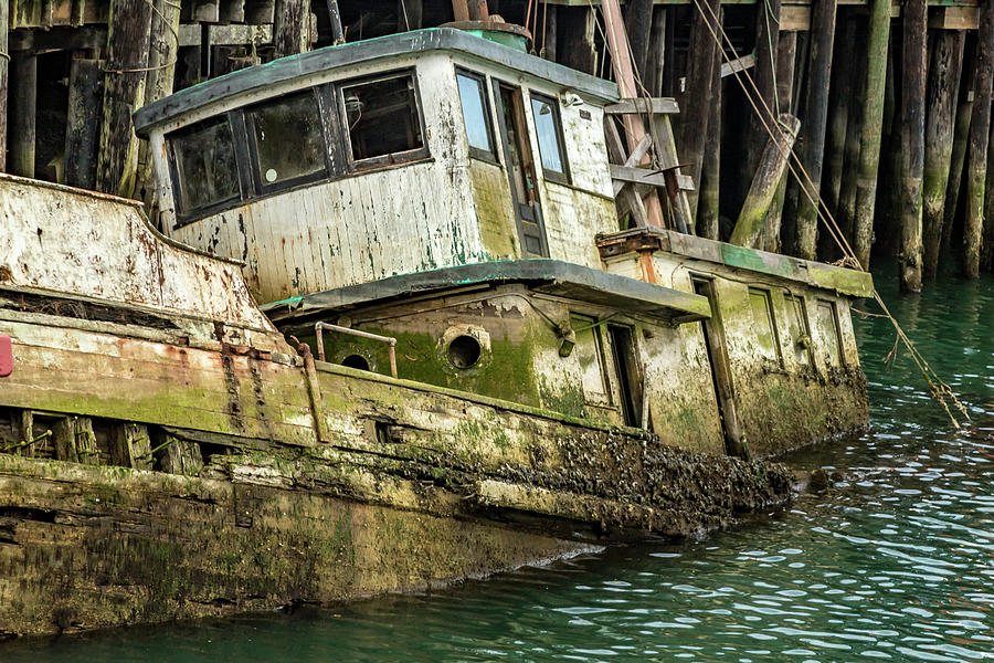Sunken Boat In Noyo Harbor II Photograph by Bill Gallagher
