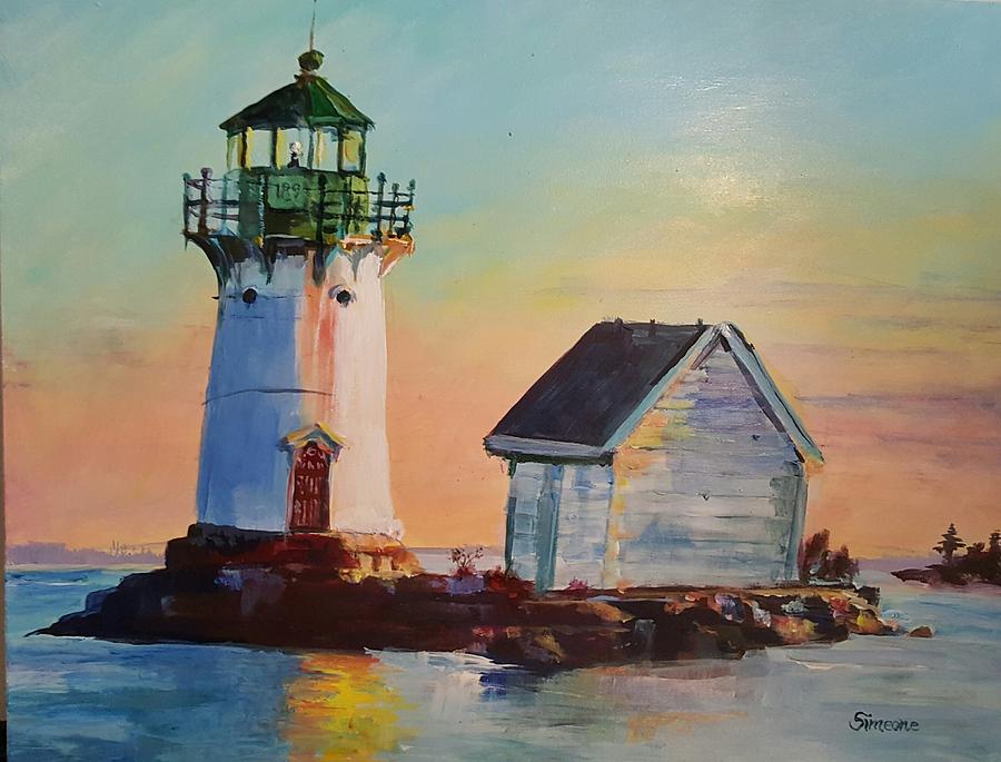 Sunken Rock Lighthouse Painting by Cheryl LaBahn Simeone