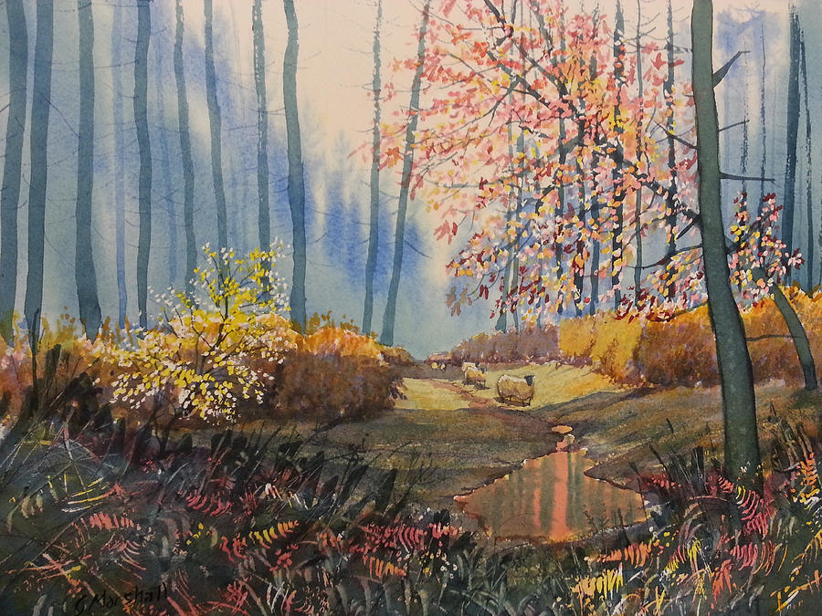 Sunlight and Sheep in Sledmere Woods Painting by Glenn Marshall