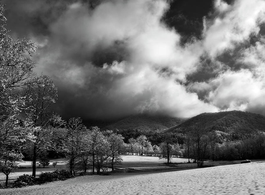 Sunlight Clouds And Snow In Black and White Photograph by Greg and Chrystal Mimbs