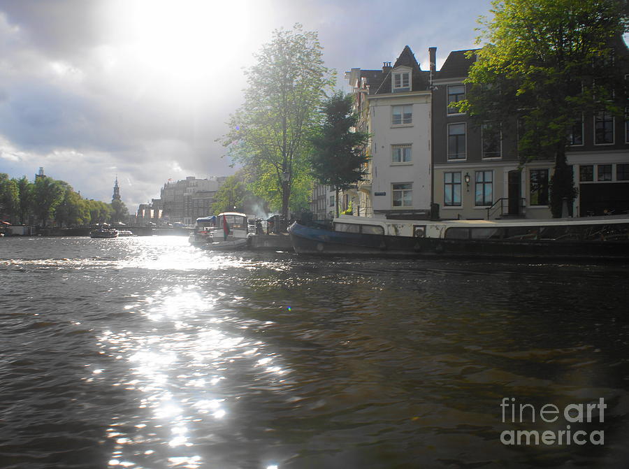 Sunlight on Canal in Amsterdam Photograph by Therese Alcorn