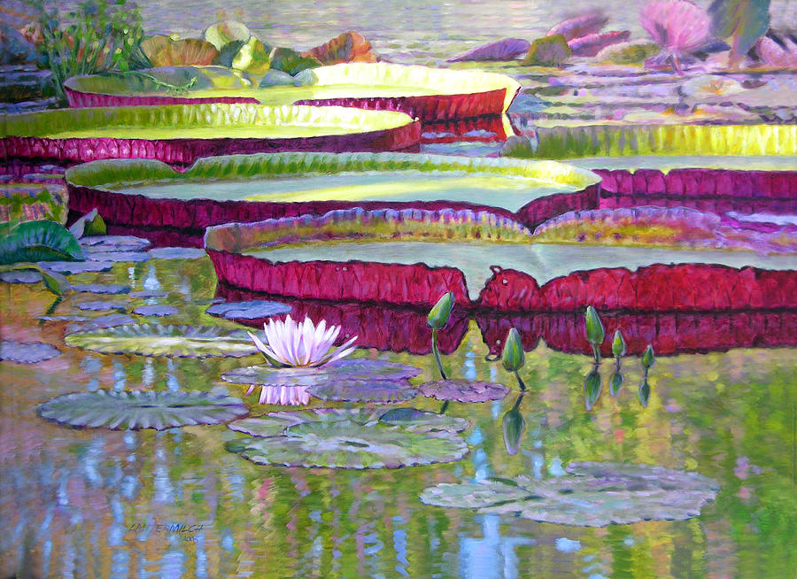 Sunlight on Lily Pads Painting by John Lautermilch