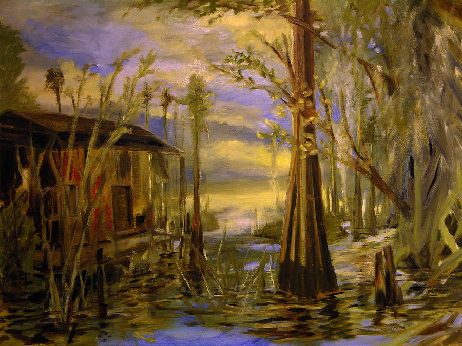 Nature Painting - Sunlight on the swamp by Julianne Felton