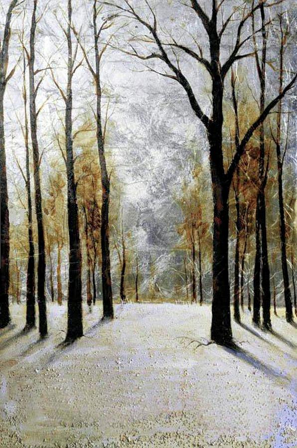 Sunlight through Winter Trees Painting by Troy Caperton