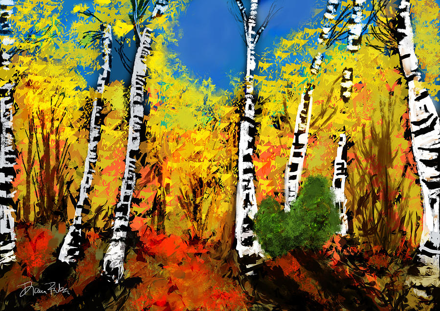 Abstract Digital Art - Sunlit Autumn Birches by Serenity Studio Art