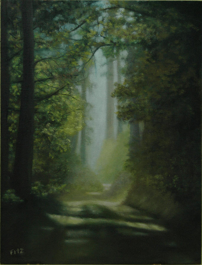 Sunlit Forest Path Painting by Rick Fitzsimons
