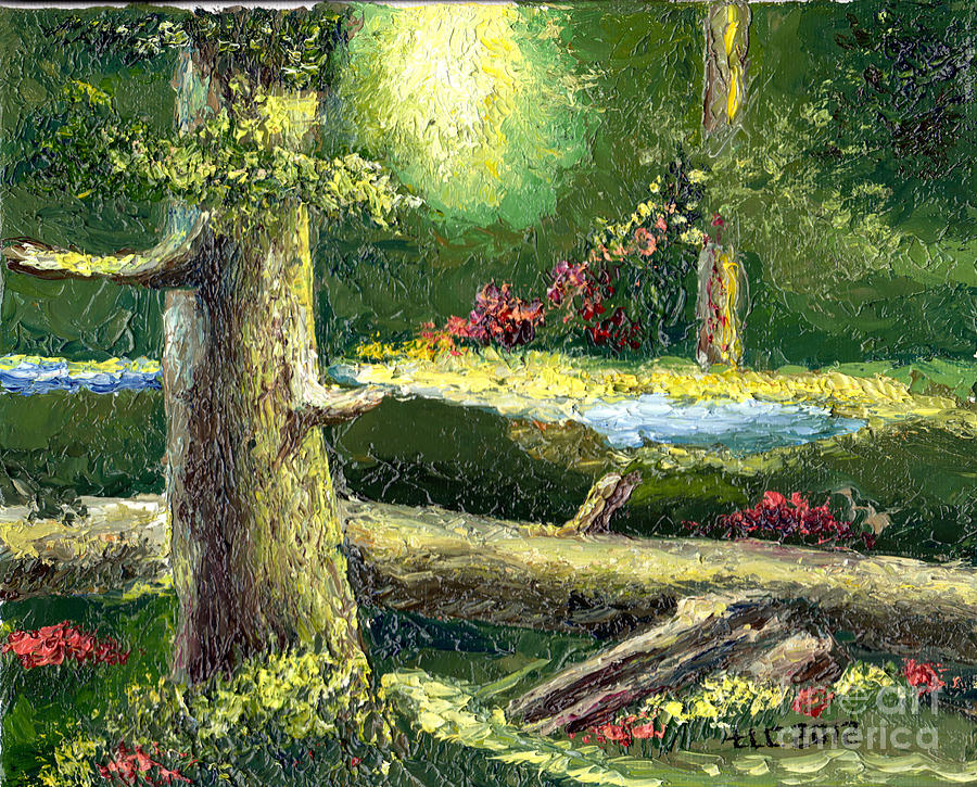 Sunlit forest Painting by Theresa Cangelosi
