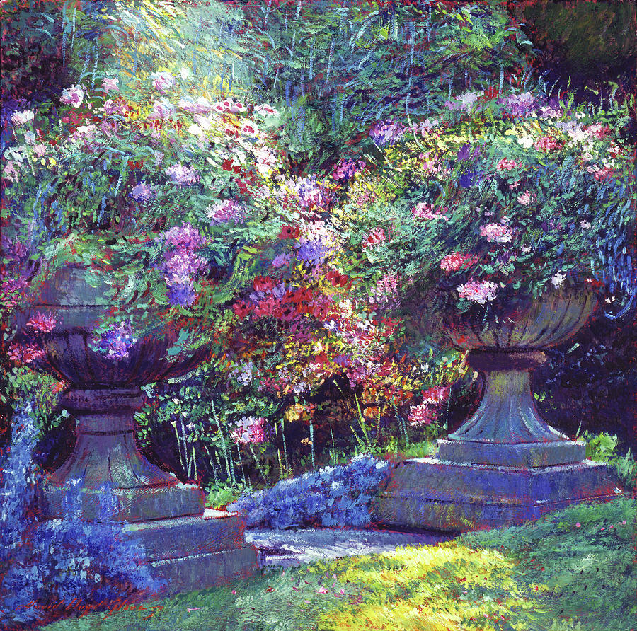 Sunlit Garden Urns Painting by David Lloyd Glover