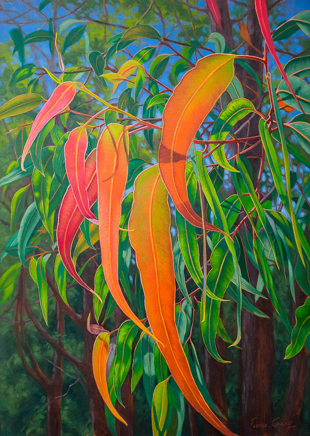 Nature Painting - Sunlit Gumleaves 16 by Fiona Craig