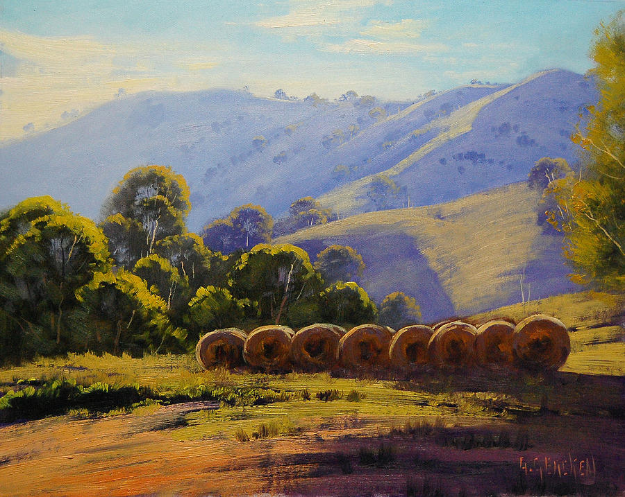 Landscape Painting - Sunlit Hills Strath Creek  Vic  Australia by Graham Gercken