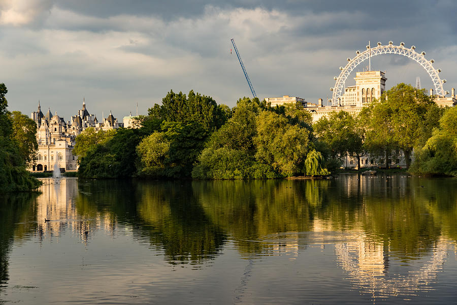 Sunlit Landmarks - St James Park Lake Reflections in London UK Photograph by Georgia Mizuleva