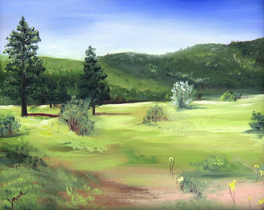Sunlit Mountain Meadow Painting by Nila Jane Autry