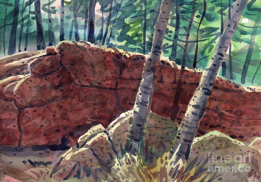 Sunlit Rock in Acadia Painting by Donald Maier