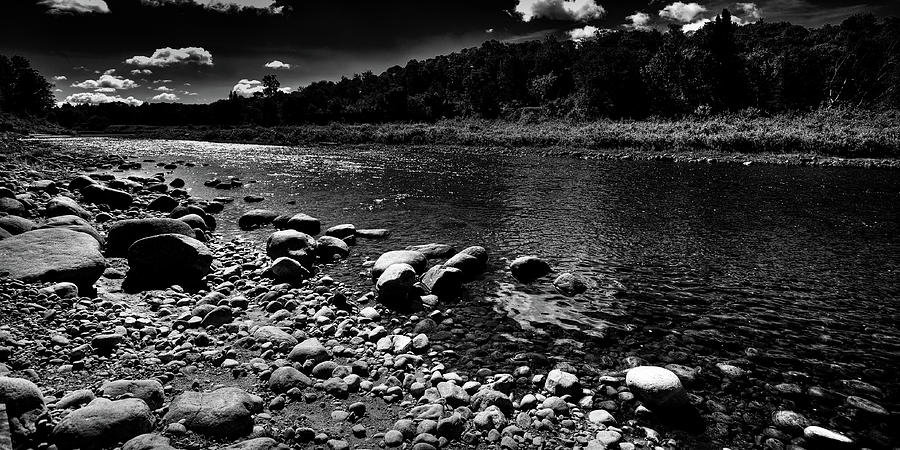 Black And White Photograph - Sunlit Rocky Shore by David Patterson