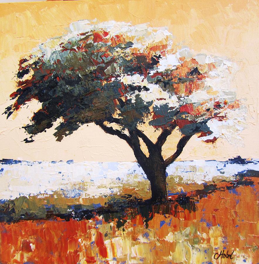 Sunlit Tree Palette Knfe Painting Painting by Chris Hobel