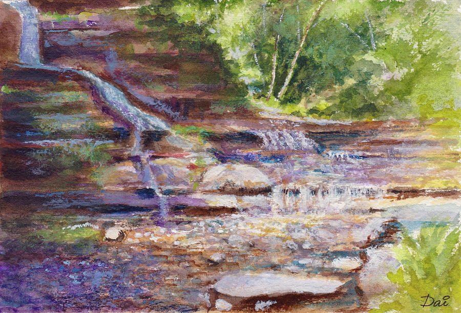 Sunlit Waterfalls in the Blue Mountains Painting by Dai Wynn