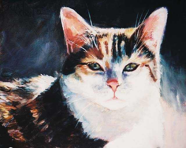 Calico Cat Painting - Sunning by Billie Colson Calico Cat Painting - Sunning by Billie Colson