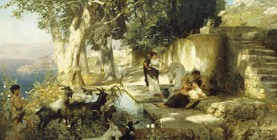 Goat Painting - Sunny Afternoon at the Well by Henryk Siemiradzki