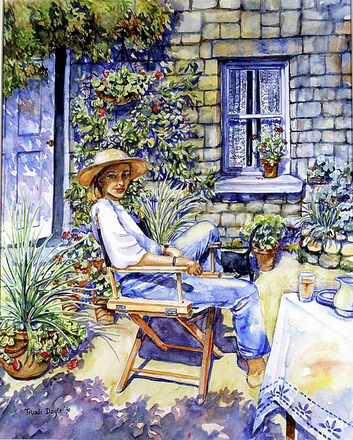  Sunny Afternoon with Black Cat Painting by Trudi Doyle