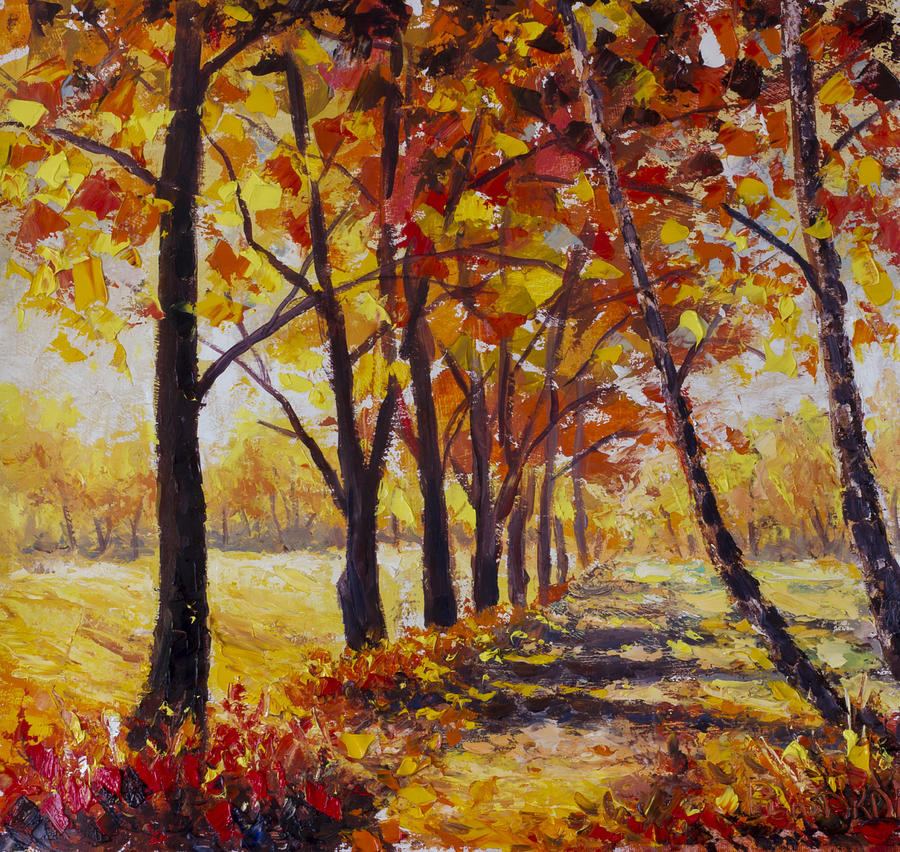  Sunny Autumn Landscape  Palette Knife Oil Painting On 