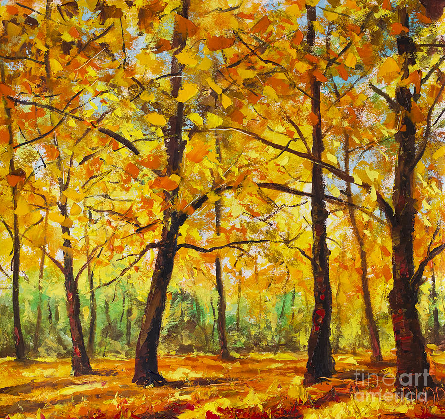 Sunny Autumn Park Palette Knife Oil Painting On Landscape By Valery