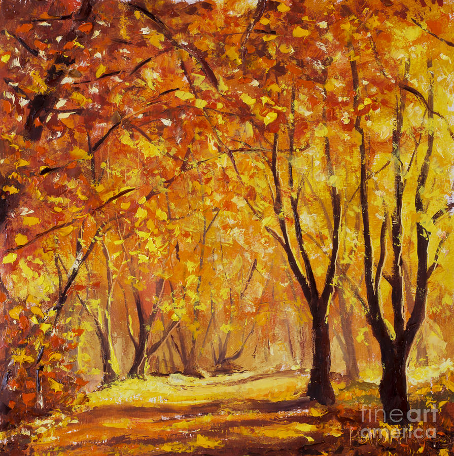 Fall Painting - Sunny autumn wood - Palette Knife Oil Painting On Canvas By Valery Rybakow by Valery Rybakow