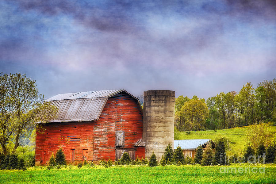 Landscape Photograph - Sunny Barn With Stormy Skies by Priscilla Burgers