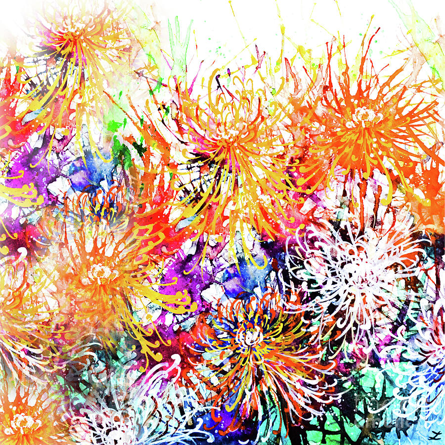 Sunny Chrysanthemums Mixed Media by Zaira Dzhaubaeva