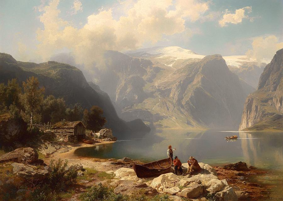 Vintage Painting - Sunny Day At A Norwegian Fjord by Mountain Dreams