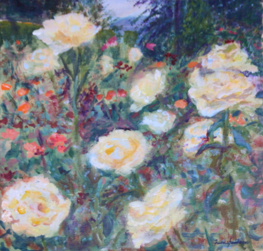 Impressionism Painting - Sunny Day at the Rose Garden by Quin Sweetman