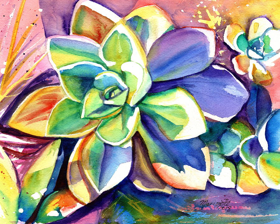 Sunny Day Succulent Painting by Marionette Taboniar