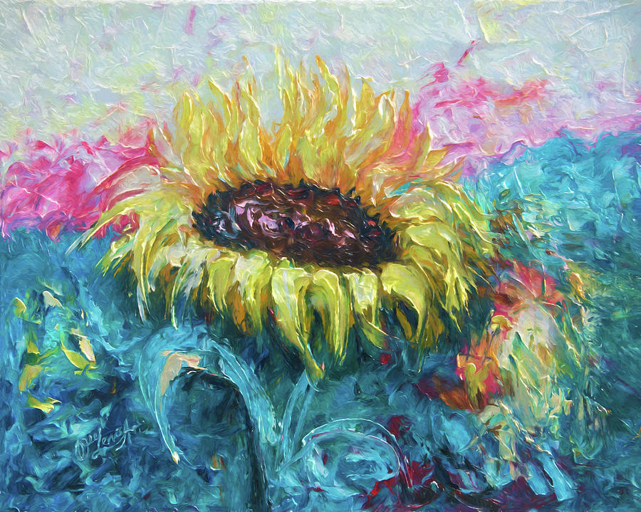 Sunny Flower Painting by Lena Owens - OLena Art Vibrant Palette Knife and Graphic Design