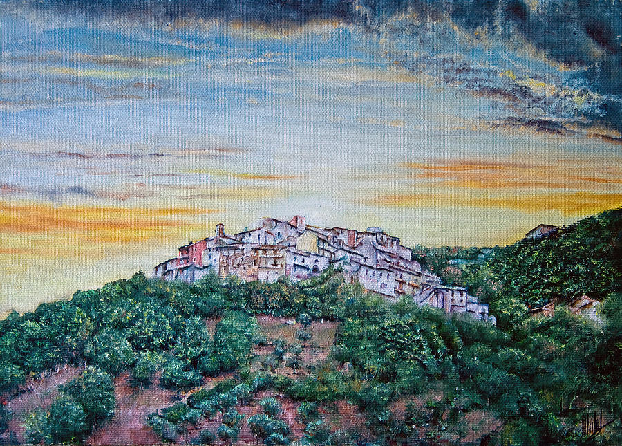 Rays of Hope Over the Mountain Village Painting by Michelangelo Rossi