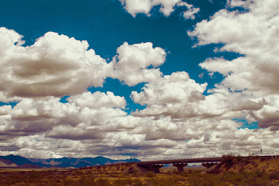 Sunny Mohave Clouds and Bridge Photograph by Bonnie Follett